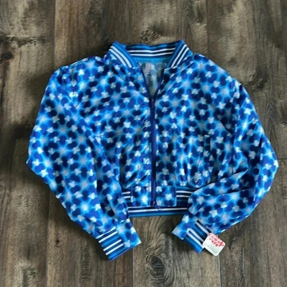 NWT Free People Movement Top Seed Printed Tennis Jacket Blue & White M - Picture 5 of 9